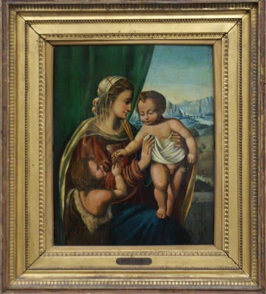 Madonna med barnet og den lille Johannes, der modtager en blomst
